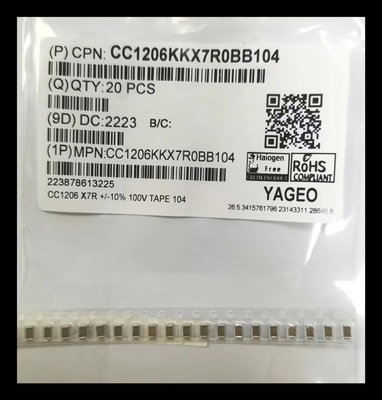 X7R 1206 ตัวเก็บประจุเซรามิกเคลือบหลายชั้น MLCC 104K / 100V