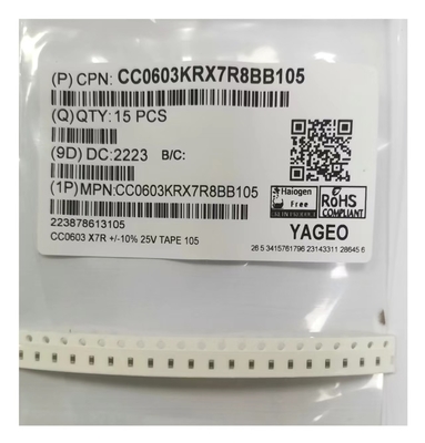1.0uF ตัวเก็บประจุแบบเซรามิกหลายชั้น SMD MLCC 0603105K / 25V X7R